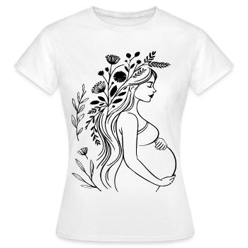 Schwangere Frau - Boho, personalisierbar - Frauen T-Shirt - Weiß - Vorne - AI Model Female 172 dark (172cm)