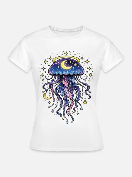 Quallen, kosmische Galaxie, Mond und Sterne - Frauen T-Shirt - Weiß