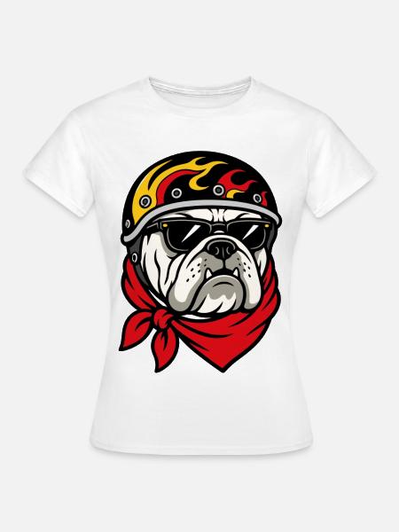 Bulldog-Motorradhelm im Rebellen-Stil - Frauen T-Shirt - Weiß