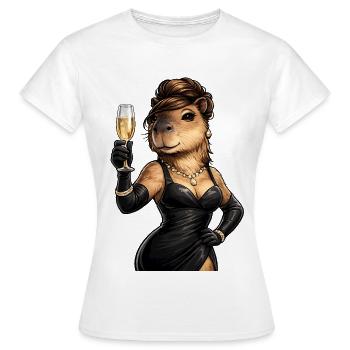 Elegante Capybara Dame mit Sektglas - T-shirt Femme - blanc - Devant - AI Model Female 172 dark (172cm)