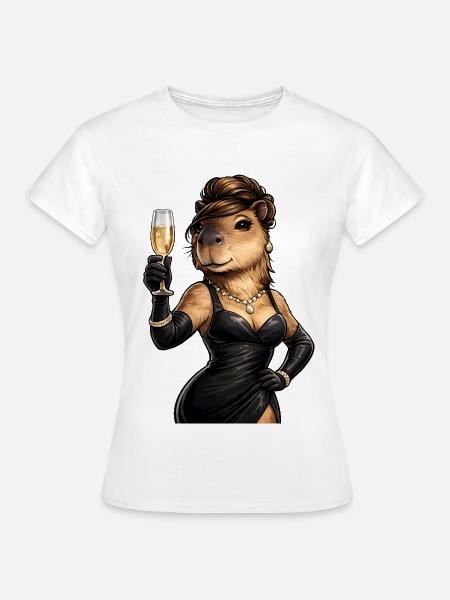 Elegante Capybara Dame mit Sektglas - Frauen T-Shirt - Weiß