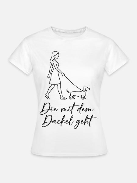 Die mit dem Dackel geht - Dackelmama Line Art - Frauen T-Shirt - Weiß