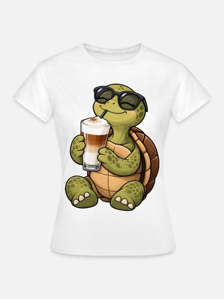 Schildkröte mit Latte Macchiato - Frauen T-Shirt - Weiß