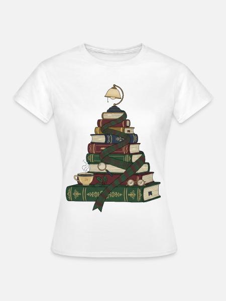 Weihnachtsbaum aus Büchern - Frauen T-Shirt - Weiß