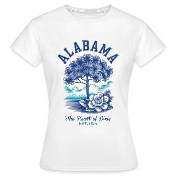 Alabama "Das Herz aus Dixie" Kamelienblüte - Frauen T-Shirt - Weiß - Vorne - AI Model Female 172 dark (172cm)