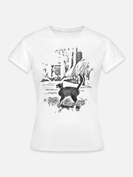 Gezeichnete Katze - Frauen T-Shirt - Weiß