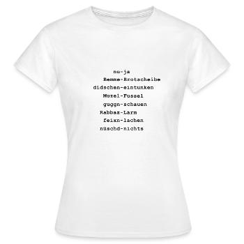 Sächsisch Deutsch Dialekt Übersetzung - Frauen T-Shirt - Weiß - Vorne - AI Model Female 172 dark (172cm)
