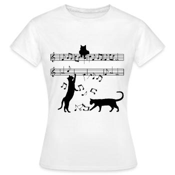 Katze spielt mit Musiknoten - Frauen T-Shirt - Weiß - Vorne - AI Model Female 172 dark (172cm)