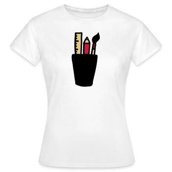 Pen - Brush - Ruler - Women's T-Shirt - white - Front - AI Model Female 172 dark (172cm)