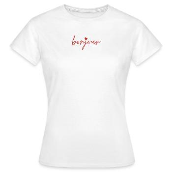Bonjour | Idée de cadeau | Inscription Coeur - T-shirt Femme - blanc - Devant - AI Model Female 172 dark (172cm)