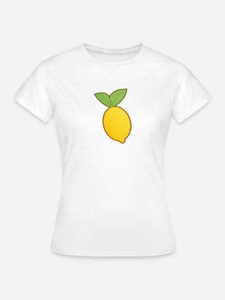 Niedliche Zeichnung einer gelben Zitrone mit Blatt - Frauen T-Shirt - Weiß