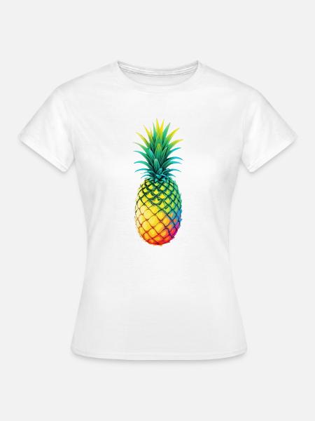 Regenbogen-Ananas Illustration - Frauen T-Shirt - Weiß