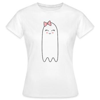 Geist mit rosa Schleife – Süßes Halloween Design - Frauen T-Shirt - Weiß - Vorne - AI Model Female 172 dark (172cm)