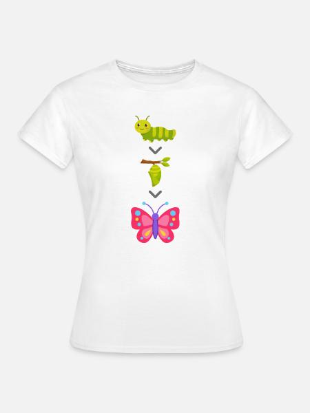 Raupe zu Schmetterling Verwandlung - Frauen T-Shirt - Weiß