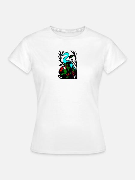 Blauer Reiher im Blattwerk - Frauen T-Shirt - Weiß