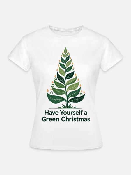 Umweltfreundlicher Grüner Weihnachtsbaum - Dame-T-shirt - hvid