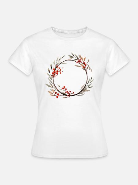 Weihnachtskranz Aquarell - Frauen T-Shirt - Weiß