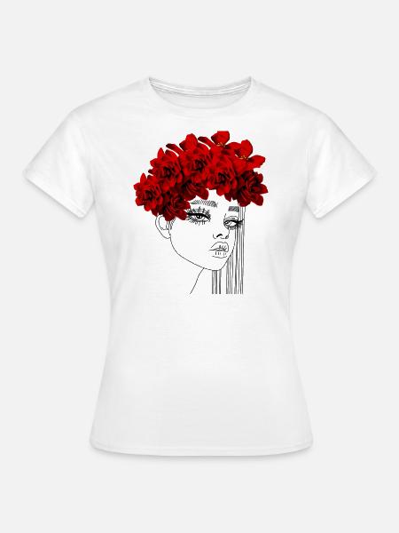Eleganter roter Rosenkranz - Frauen T-Shirt - Weiß