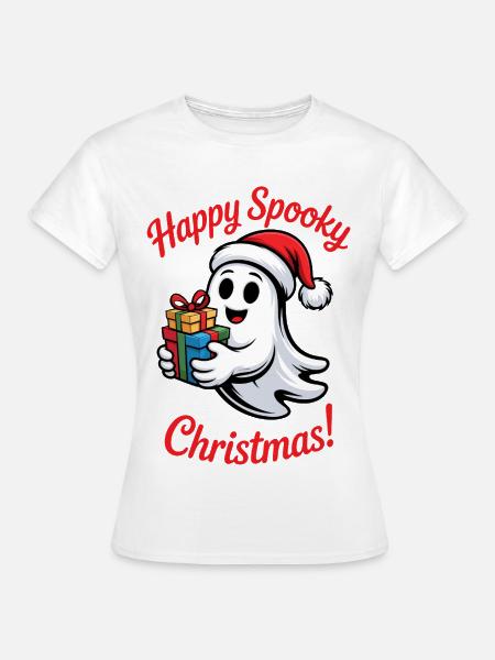Spukiger Weihnachtsgeist mit Geschenk - Frauen T-Shirt - Weiß