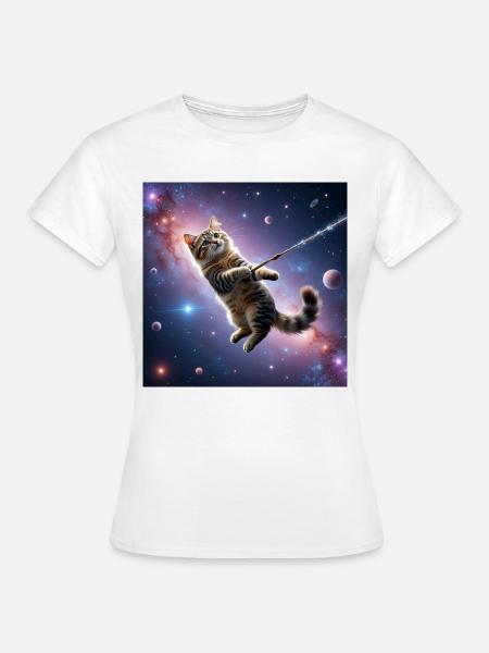 Katze im All - Frauen T-Shirt - Weiß