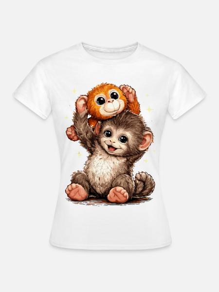 Cute Monkey Punch Japanese Meme - Frauen T-Shirt - Weiß