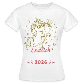 Einhorn Schulkind 2026 Erstschultag - Frauen T-Shirt - Weiß - Vorne - AI Model Female 172 dark (172cm)