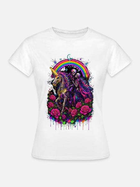 Hexen – Einhorn-Skelett-Paar - Frauen T-Shirt - Weiß