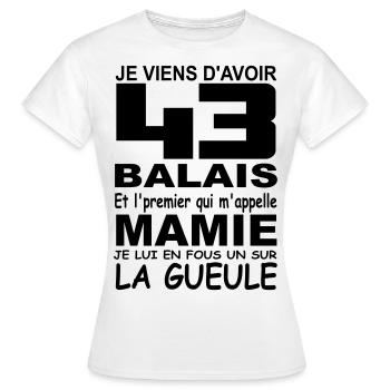 43 ans / anniversaire 43 ans / cadeau 43 ans - T-shirt Femme - blanc - Devant - AI Model Female 172 dark (172cm)