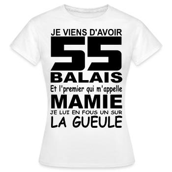 Je viens d'avoir 55 balais / anniversaire 55 ans - T-shirt Femme - blanc - Devant - AI Model Female 172 dark (172cm)