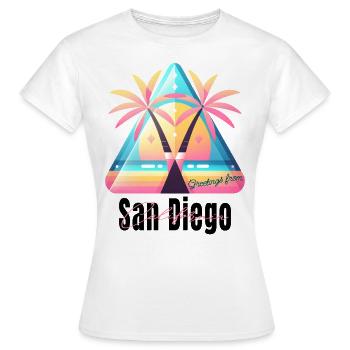 Salutation rétro californienne - palmiers au coucher du soleil - T-shirt Femme - blanc - Devant - AI Model Female 172 dark (172cm)