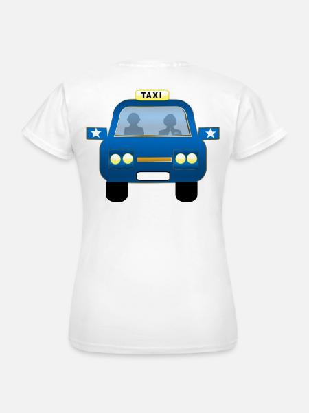 Dessin animé de façade de taxi bleu - T-shirt Femme - blanc