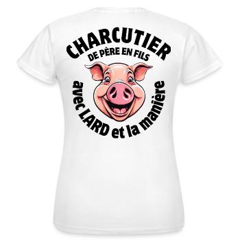 boucher, boucherie, je suis bouche - T-shirt Femme - blanc - Dos - AI Model Female 172 dark (172cm)