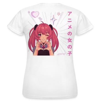 female anime making heart on valentine - Women's T-Shirt - white - Back - AI Model Female 172 dark (172cm)