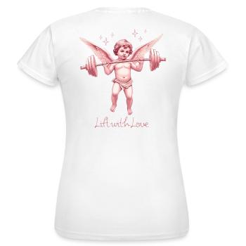 Lift with Love – Vintage Cherub Gym Sticker - Frauen T-Shirt - Weiß - Hinten - AI Model Female 172 dark (172cm)