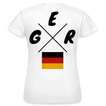 Deutsche Flaggen GER Schriftzug - Frauen T-Shirt - Weiß - Hinten - AI Model Female 172 dark (172cm)