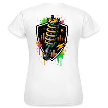 Gewindefahrwerk Neon, Tuning Schrauber Shirt - Frauen T-Shirt - Weiß - Hinten - AI Model Female 172 dark (172cm)