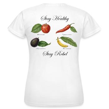 Restez en bonne santé, restez rebelles ! - T-shirt Femme - blanc - Dos - AI Model Female 172 dark (172cm)