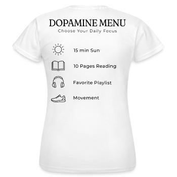 Dopamine Menu Backprint – Aesthetic Self Care - Frauen T-Shirt - Weiß - Hinten - AI Model Female 172 dark (172cm)