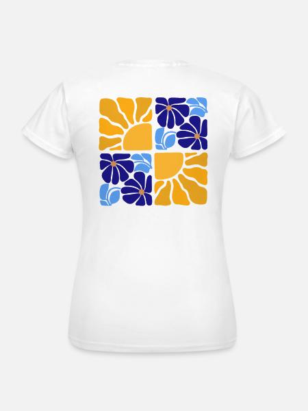 70s Retro Blumen & Sonne Design - Frauen T-Shirt - Weiß