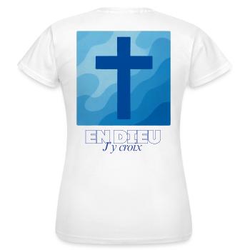 En Dieu j’y crois - Chretien - T-shirt Femme - blanc - Dos - AI Model Female 172 dark (172cm)