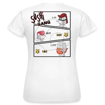 Sushi Gang Comicfiguren - Frauen T-Shirt - Weiß - Hinten - AI Model Female 172 dark (172cm)