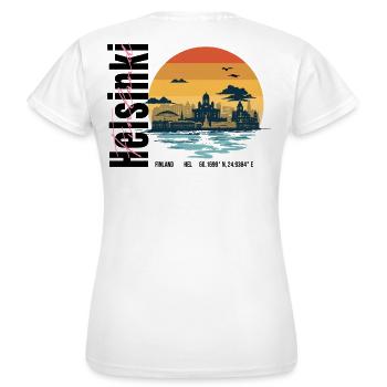 Helsinki Skyline Finnland Retro Sonnenuntergang - Frauen T-Shirt - Weiß - Hinten - AI Model Female 172 dark (172cm)