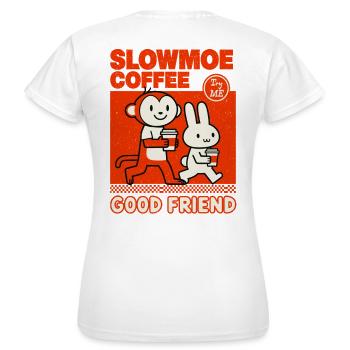 Dessin animé Slowmoe Coffee Friends - T-shirt Femme - blanc - Dos - AI Model Female 172 dark (172cm)