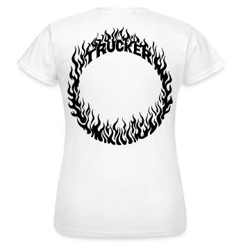 Trucker Feuer Ring detailliert - Farbe veränderbar - Frauen T-Shirt - Weiß - Hinten - AI Model Female 172 dark (172cm)