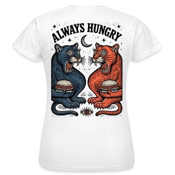 Immer Hungrig Katzenduo mit Burger - Frauen T-Shirt - Weiß - Hinten - AI Model Female 172 dark (172cm)