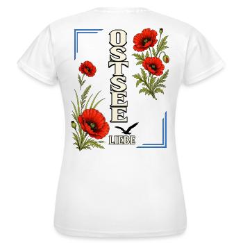 Ostsee Liebe mit Mohnblumen – Küstenmotiv - Frauen T-Shirt - Weiß - Hinten - AI Model Female 172 dark (172cm)
