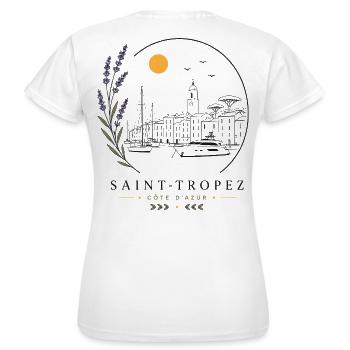 Saint-Tropez Hafen Blick - Frauen T-Shirt - Weiß - Hinten - AI Model Female 172 dark (172cm)