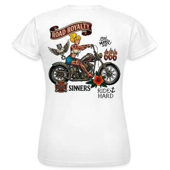 Road Royalty Biker Pin Up Motorcycle Tattoo Art - Women's T-Shirt - white - Back - AI Model Female 172 dark (172cm)