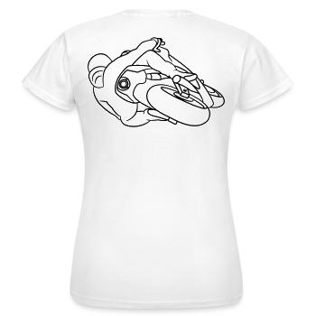 Rennmotorrad in Schräglage - von hinten, dunkel - Frauen T-Shirt - Weiß - Hinten - AI Model Female 172 dark (172cm)