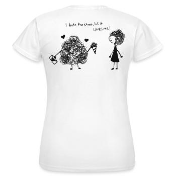 Je déteste le chaos mais il m’aime - T-shirt Femme - blanc - Dos - AI Model Female 172 dark (172cm)